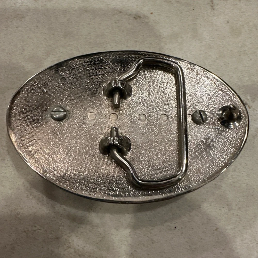 Vintage Hawaii Silver Belt Buckle Ship Whale Tail Michael Signature Ivory Hammer